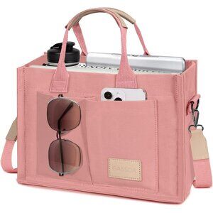 Women's Pink Canvas Tote Pockets Top Handle Crossbody Shoulder Satchel Bag
